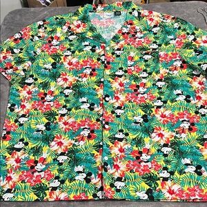 Disney Men's Vibrant Mickey Mouse Floral Hawaiian 🌺 Shirt